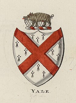 Coat of arms of the family of Elihu Yale, for whom the university was named in 1718
