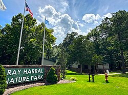 Ray Harrel Park with Nature Center in background, July 2025