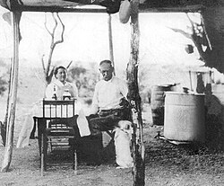 Wyatt and Josephine Earp in their mining camp near Vidal, California: This is the only confirmed picture of the two of them together[214]