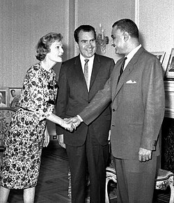Richard and Pat Nixon meeting with Egyptian President Gamal Abdel Nasser, Cairo in September 1963
