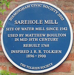 Sarehole Mill's blue plaque