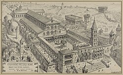 19th-century drawing of Old St. Peter's Basilica as it is thought to have looked around AD 1450