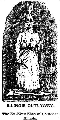 Garb and weapons of the Ku Klux Klan in Southern Illinois, as posed for Joseph A. Dacus of the Missouri Republican, in August 1875.