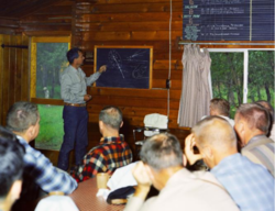 Shoemaker training astronauts at Brooks Camp, Katmai National Park[12]