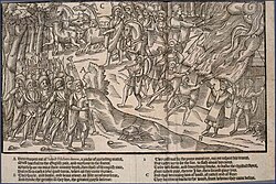Depiction of cattle raid in Ireland c. 1580 in The Image of Irelande by John Derricke.