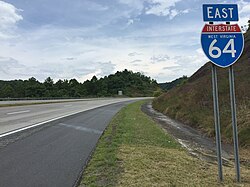View east along I-64 east of WV 20 in Sandstone