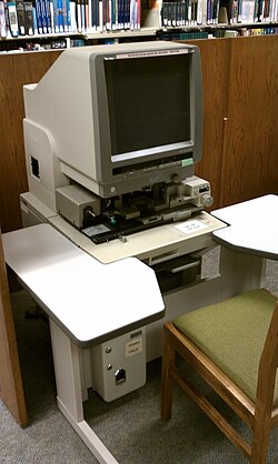 A microfiche reader-printer in a library