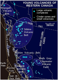 Map of young volcanoes in Western Canada