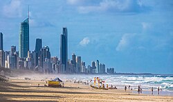 The Gold Coast, Queensland's second-largest city and a major tourist destination