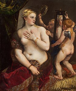 Venus with a Mirror (c. 1555) by Titian, showing the goddess Venus as the personification of femininity