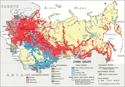 Ethnographic map of the Soviet Union, 1970. Large numbers of East Slavs migrated to Siberia and Central Asia.