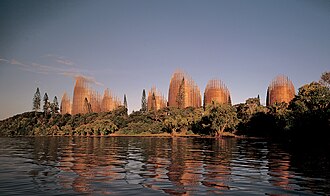 The Jean-Marie Tjibaou Cultural Center by architect Renzo Piano, Nouméa, New Caledonia (Kanaky) The complex was named after Jean-Marie Tjibaou, the leader of the independence movement (assassinated in 1989), who had a vision of establishing a cultural centre which included the linguistic and artistic heritage of the Kanak people.