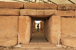 The Megalithic Temples of Malta such as Ħaġar Qim are built entirely of limestone. They are among the oldest freestanding structures in existence.[101]