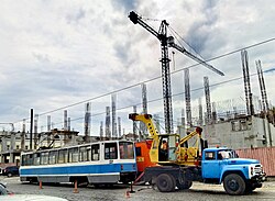 A crane vehicle in Dnipro, Ukraine.