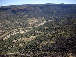 View of the Caja del Rio in the distance, across White Rock Canyon from the Pajarito Plateau at Overlook Park, White Rock, New Mexico