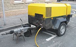 Diesel powered compressor used as an air supply for sandblasting