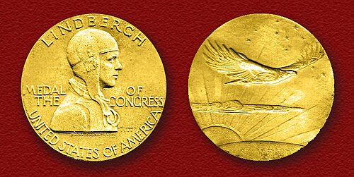 The Congressional Gold Medal presented in 1930 to Lindbergh by President Herbert Hoover