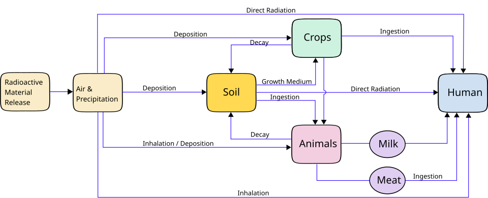 Airborne radioactive material can have an effect on humans via a range of routes.