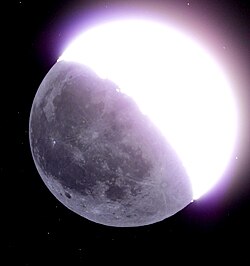 Earthlight illuminates the dim side of the Moon, while direct sunlight illuminates the bright side.