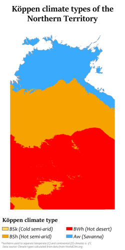 Köppen climate types in the Northern Territory