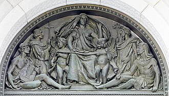 Bronze tympanum featuring the personification of Writing – Thomas Jefferson Building, Washington, D.C.