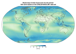 Total cloud cover fraction averaged over the years 1981-2010 from the CHELSA-BIOCLIM+ data set[1]
