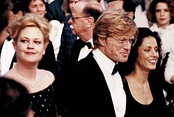 Redford with Melanie Griffith and Sônia Braga, promoting The Milagro Beanfield War at the 1988 Cannes Film Festival