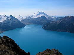 Garibaldi Lake in British Columbia, Canada, is impounded by lava flows comprising The Barrier