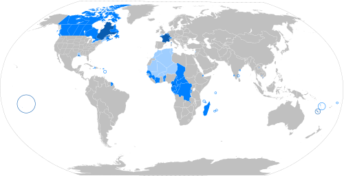 French language distribution Majority native language Official language, but not a majority native language Administrative or cultural language