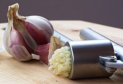 Garlic crushed using a garlic press