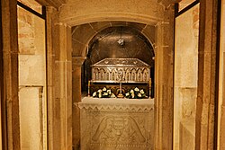The tomb of St. James the Great, located in the crypt of the Santiago de Compostela Cathedral in Spain