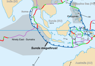 Plate boundaries of Indonesia, with the location of Mount Tambora to the lower right of "11"