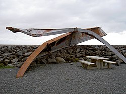 A former bridge at Skaftafell, Iceland, twisted by the jökulhlaup from Grímsvötn's 1996 eruption of Gjálp.