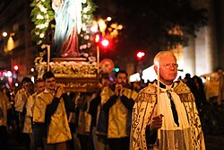 Procession of the Immaculate Conception of the Blessed Virgin Mary organized by Saint-Nicolas-du-Chardonnet, a church in central Paris, France, on 8 December 2023