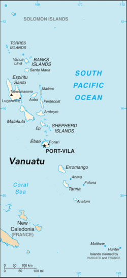 Map of Vanuatu with its capital, Port Vila, located on its third largest island