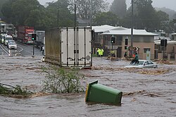 Flash flooding caused by heavy rain falling in a short amount of time