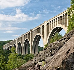 The Tunkhannock Viaduct in northeastern Pennsylvania opened in 1915 and is still in regular use today