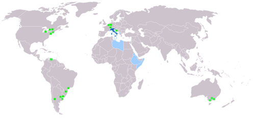 Italian language distribution Areas where it is the majority language Areas where it is a minority language or where it was a former colonial language Areas where notable Italian-speaking communities are present