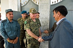 A Turkish general during a food distribution in Afghanistan.