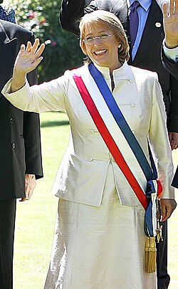 Michelle Bachelet with the presidential sash