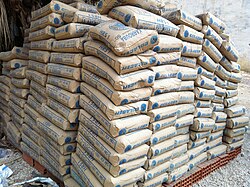 Several tons of bagged cement, about two minutes of output from a 10,000 ton per day cement kiln