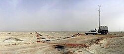 Receiver line on a desert land crew with recorder truck