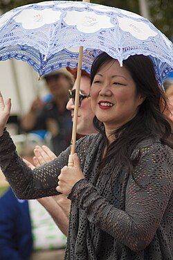 Cho at Los Angeles LGBTQ pride parade in 2011.