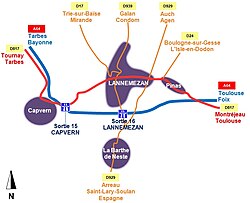 Main roads in Lannemezan