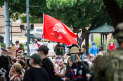 A DSA flag at a George Floyd protest in Austin, Texas, 2020