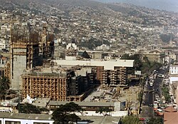 The National Congress of Chile Building in Valparaíso around 1988 during its construction.