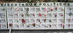 Some funeral urns of political activists executed by the Chilean military dictatorship, from 1973 to 1990, in the cemetery of Santiago