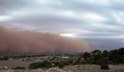 Dust cloud moving across the Llano Estacado near Ransom Canyon, Texas