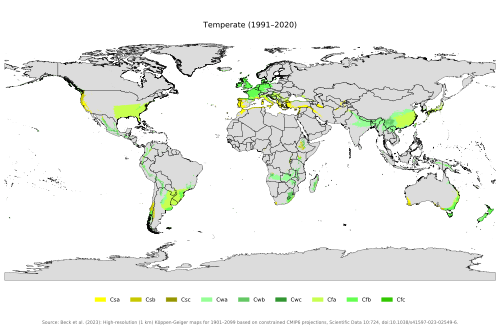 Temperate climate distribution