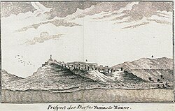 View of the village of "Nunia" or "Ninive", published by Carsten Niebuhr in 1778